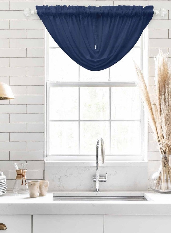 LooPoP Waterfall Valances for Windows Navy Blue Swag Valance Curtains Solid Color Sheer Valance Window Treatment for Living Room Kitchen Bedroom Bathroom Rod Pocket Curtain Drape 3 Panels - Image 5